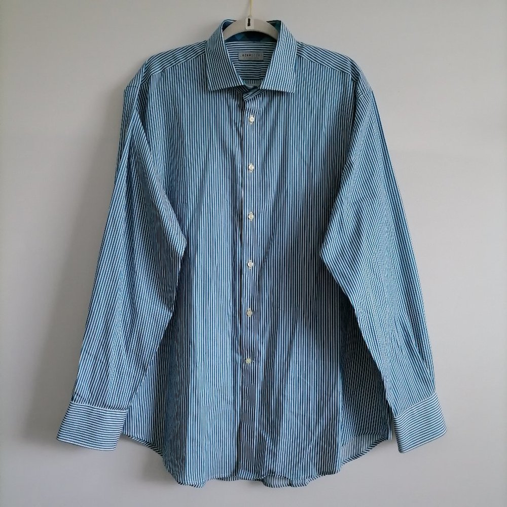 Jack Stone by Thomas Dean Men's Blue Stripe Button Down Shirt Size XL